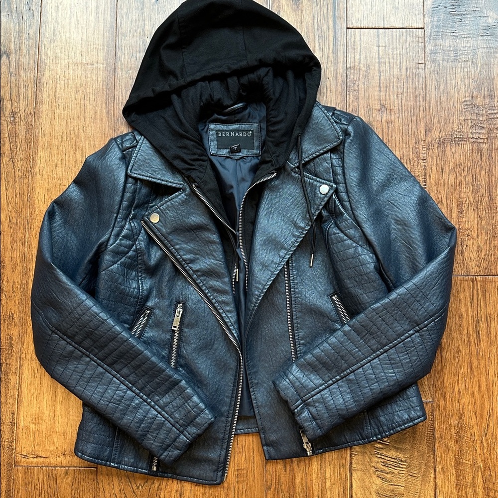 Bernardo Charcoal Leather Jacket with Hood